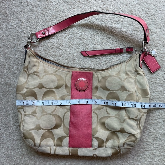 Coach Peach Signature Stripe Jacquard Hobo Bag F19281 - Picture 4 of 16